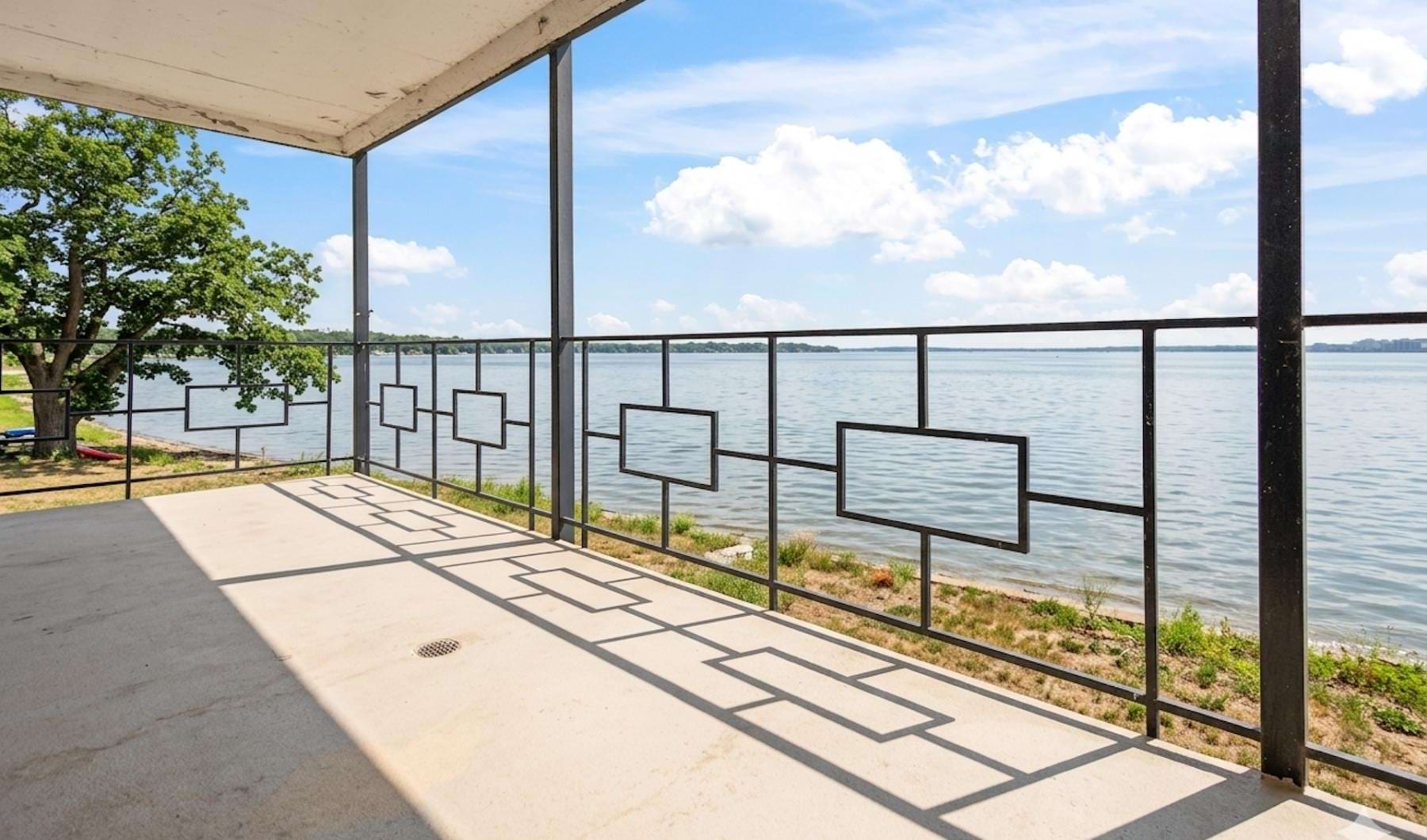 a view of the ocean from a patio